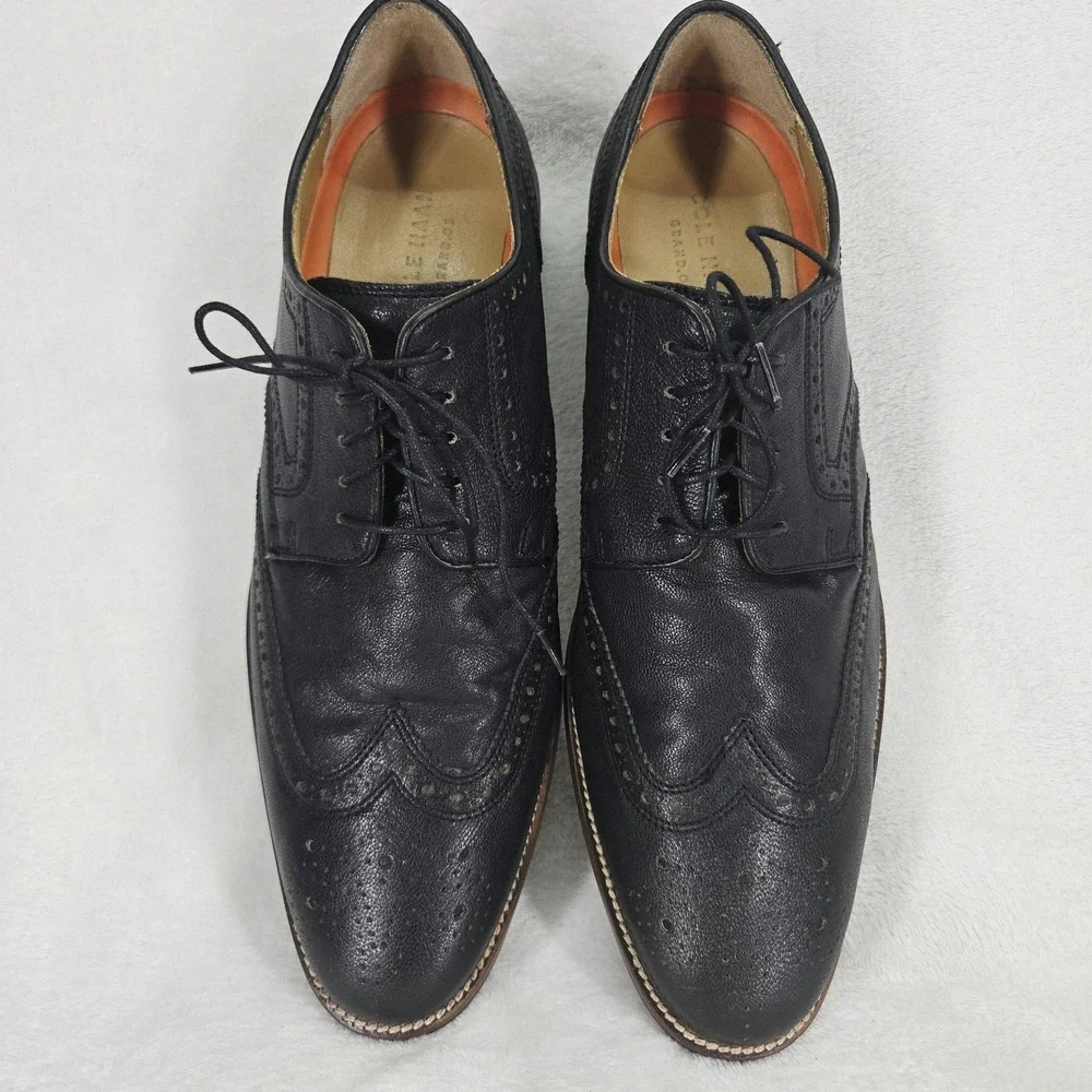 Cole Haan Shoes Mens 11.5 Black Wingtip Oxford Brogue Cap Toe Grand.OS Leather